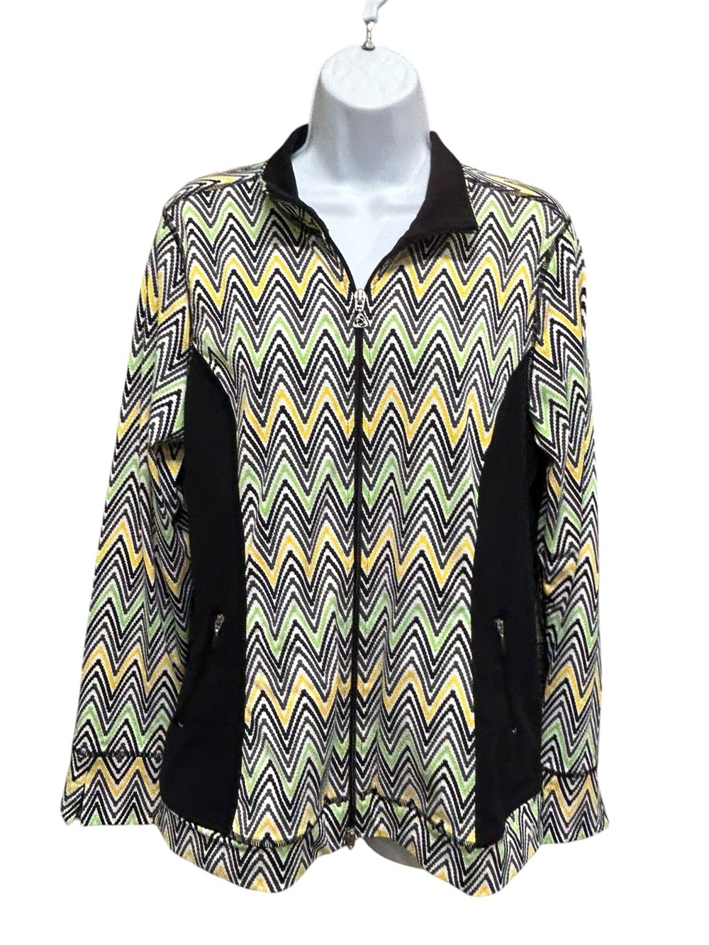 Jockey Yelow and Green Chevron Print Zip Front Jacket Size M